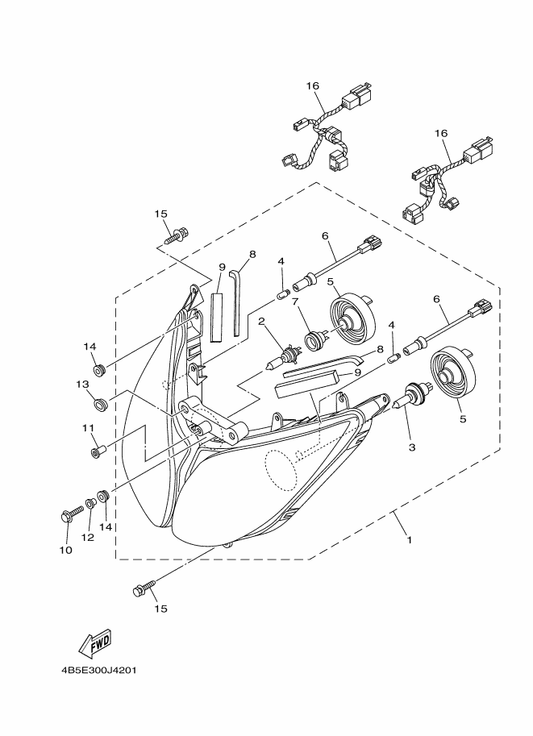 Yamaha 4B5-84310-12 Headlight Unit Assy — shown on the Headlight parts diagram