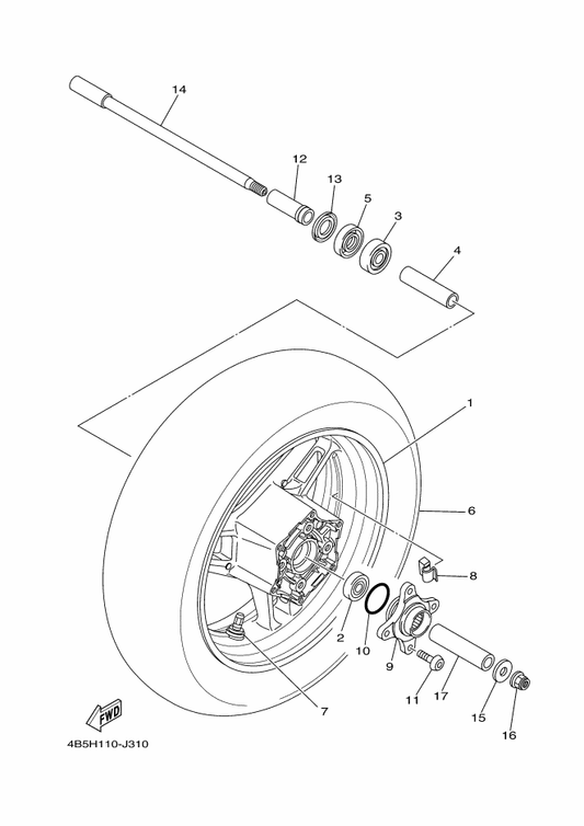 Yamaha 4B5-25317-01 Spacer, Bearing — shown on the Rear Wheel parts diagram