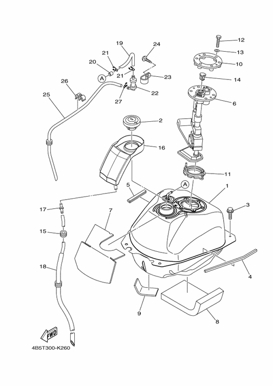 Yamaha 4B5-24491-00 Bracket, Fuel Pump — shown on the Fuel Tank parts diagram