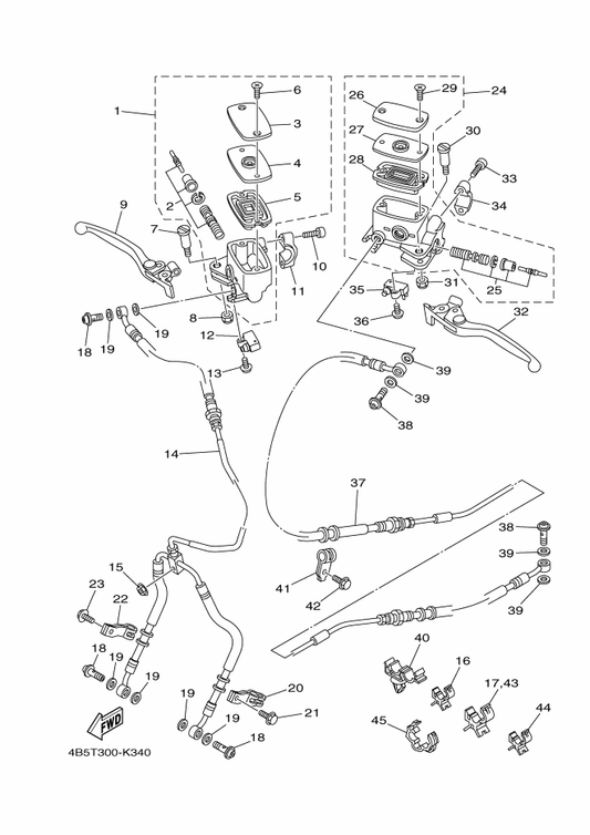 Yamaha 4B5-25872-03 Hose, Brake 1 — shown on the Front Master Cylinder parts diagram