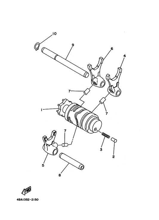 Yamaha 4ES-18511-02 Fork, Shift 1 — shown on the シフトカム. フオーク parts diagram