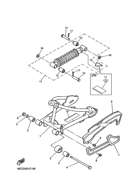 Yamaha 21W-22199-00 Support, Chain — shown on the Rear Arm & Suspension parts diagram