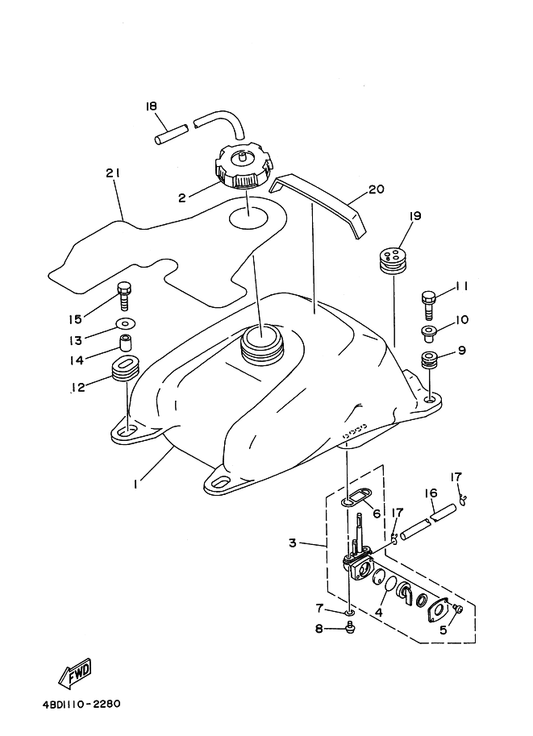 Yamaha 4XE-24311-00 Pipe, Fuel 1 — shown on the Fuel Tank parts diagram