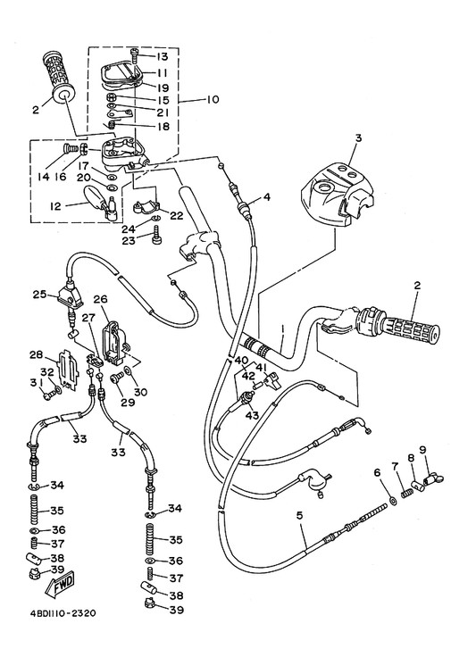 Yamaha 4BD-26361-01 Cable, Brake — shown on the Steering Handle & Cable parts diagram