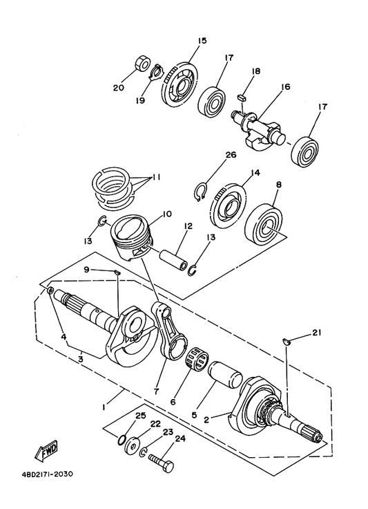 Yamaha 4BD-11638-00 Piston (1.00Mm O/S) — shown on the Crankshaft & Piston parts diagram