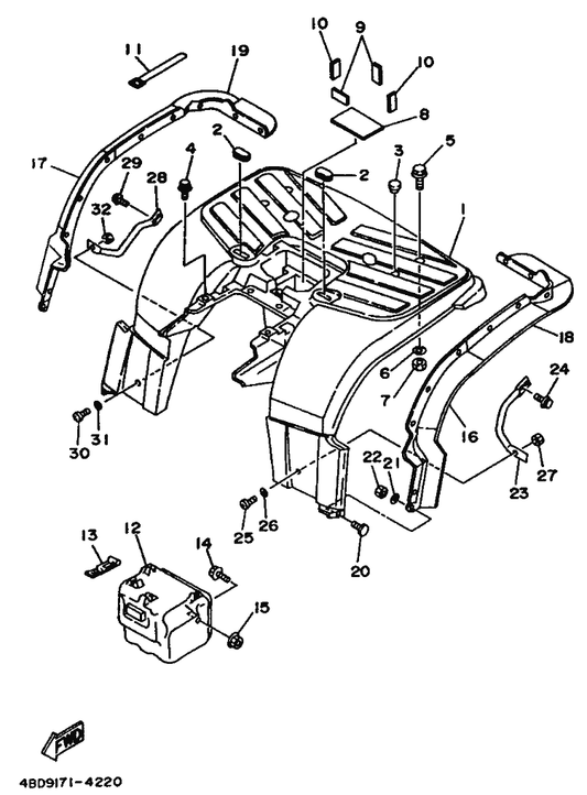 Yamaha 98980-06016 . Screw, Bind — shown on the Rear Fender parts diagram