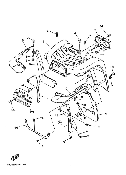 Yamaha 90267-63047 Rivet, Blind — shown on the Front Fender 2 parts diagram