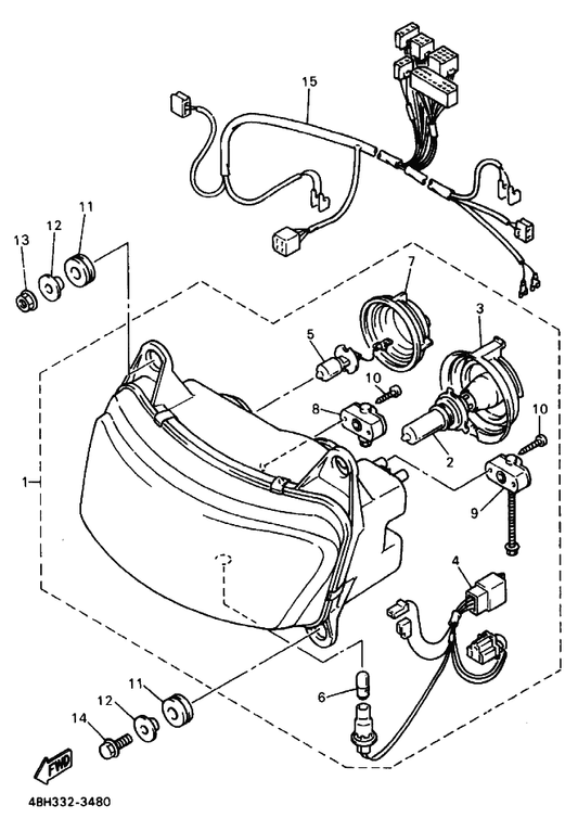 Yamaha 90480-20564 Grommet — shown on the Headlight parts diagram