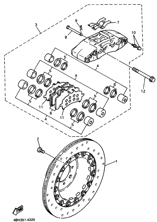Yamaha 3MA-25925-00 . Clip — shown on the Front Brake Caliper parts diagram