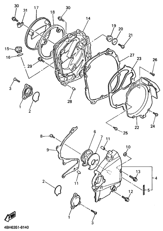 Yamaha 4FM-15461-00 Gasket, Crankcase Cover 2 — shown on the Crankcase Cover 1 parts diagram