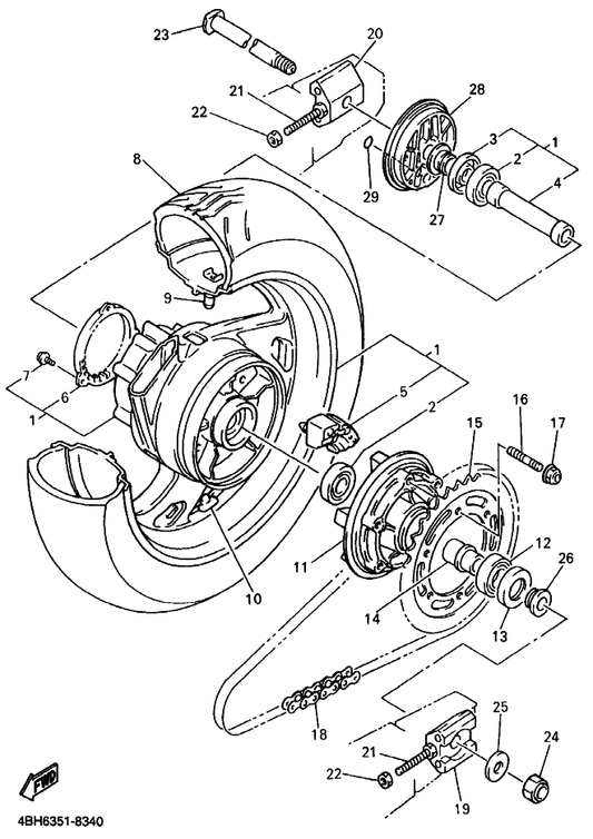 Yamaha 95604-18200 301 Nut, Self-Locking 1Ln — shown on the Rear Wheel 2 parts diagram