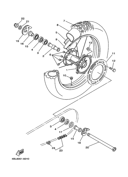 Yamaha 94418-18013 Rim (1.85-18) — shown on the Rear Wheel parts diagram