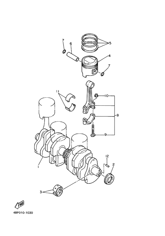Yamaha 4BR-11636-00 Piston (0.50Mm O/S) — shown on the Crankshaft & Piston parts diagram