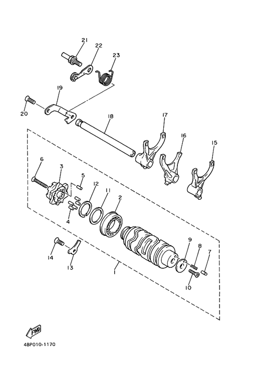 Yamaha 4UN-18542-00 . Point, Neutral — shown on the Shift Cam & Fork parts diagram