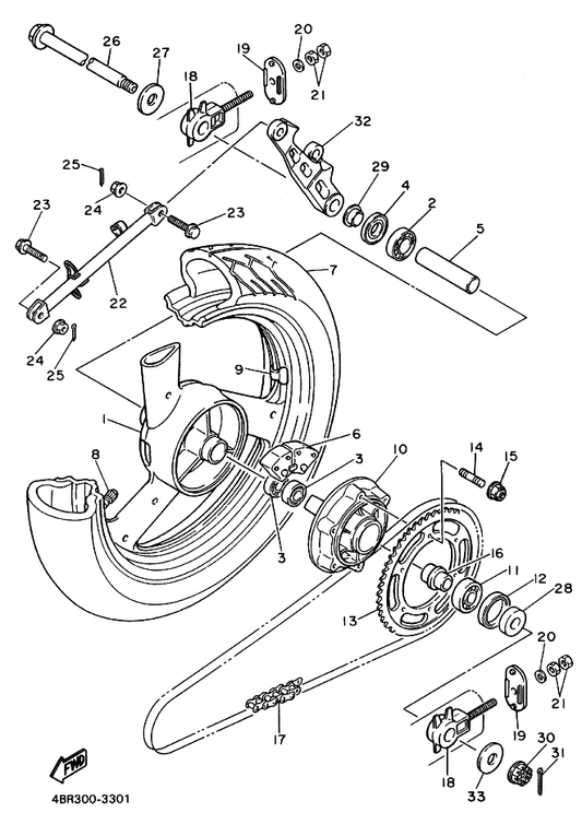 Yamaha 3YX-22174-00 End 1 — shown on the Rear Wheel parts diagram