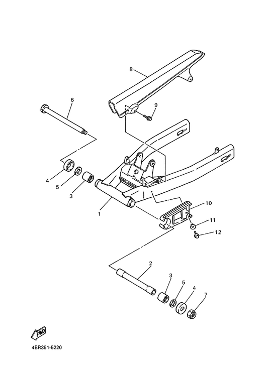Yamaha 3LN-22141-60 Shaft, Pivot — shown on the Rear Arm parts diagram