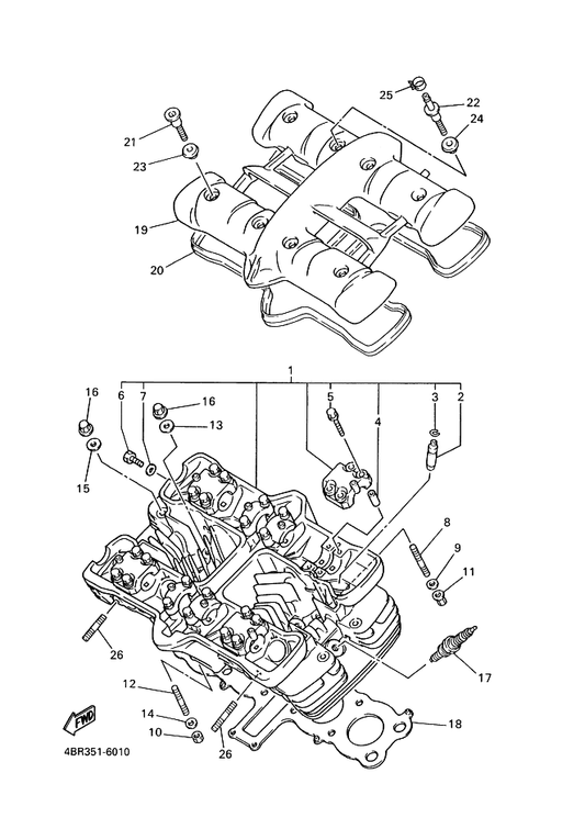Yamaha 4BR-11193-00 Gasket, Head Cover 1 — shown on the Cylinder Head parts diagram