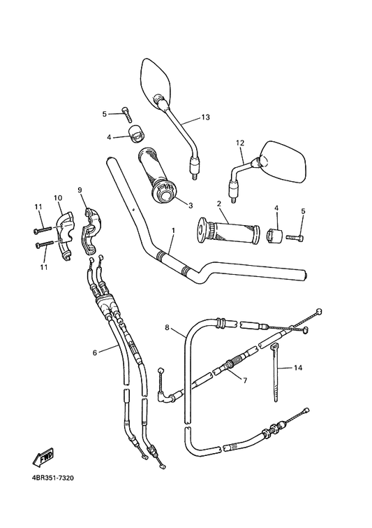Yamaha 4EB-26331-00 Cable, Starter 1 — shown on the Steering Handle & Cable parts diagram