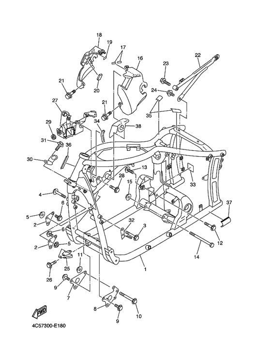 Yamaha 4VR-21161-00 Holder, Cable — shown on the Frame parts diagram