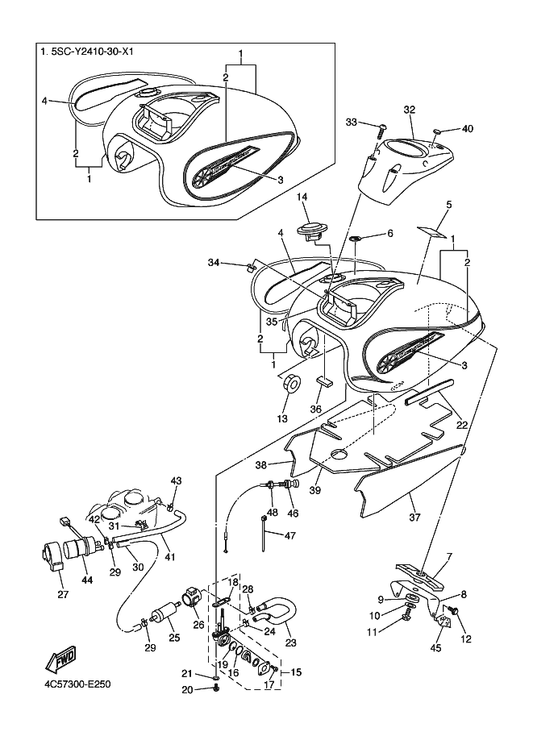 Yamaha 90467-12124 Clip — shown on the Fuel Tank parts diagram