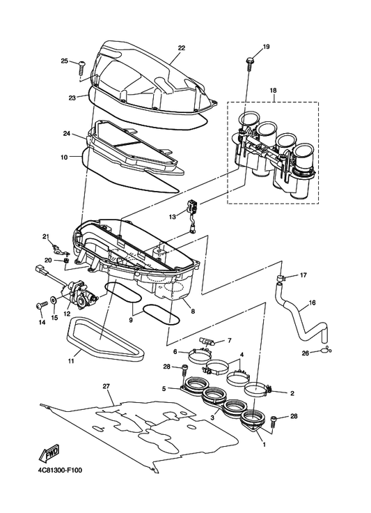 Yamaha 90467-140A5 Clip — shown on the Intake parts diagram