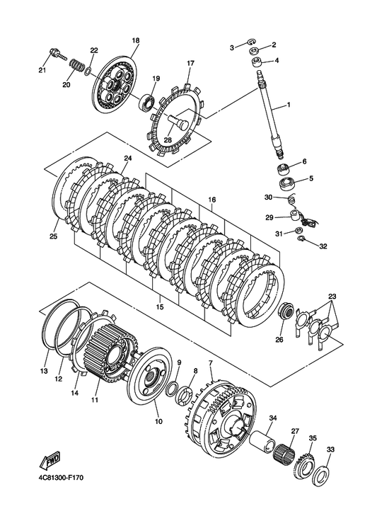 Yamaha 5VY-16330-00 Plate, Friction 2 — shown on the Clutch parts diagram