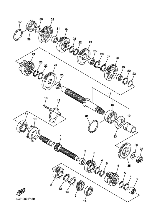 Yamaha 4C8-17261-00 Gear, 6Th Wheel (33T) — shown on the Transmission parts diagram