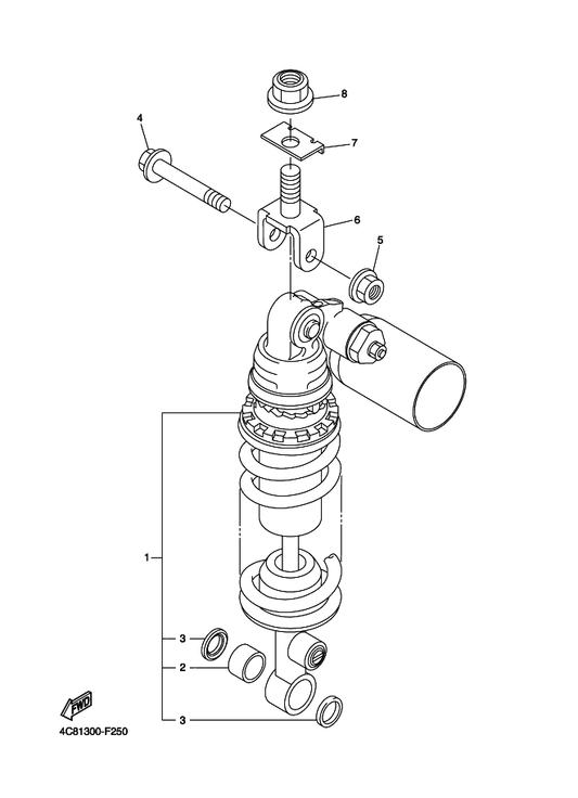 Yamaha 4C8-22210-30 Shock Absorber Assy, Rear — shown on the Rear Suspension parts diagram