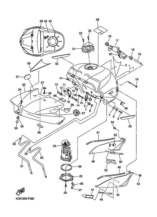 Yamaha 4C8-YK241-00-P0 Fuel Tank Comp. — shown on the Fuel Tank parts diagram