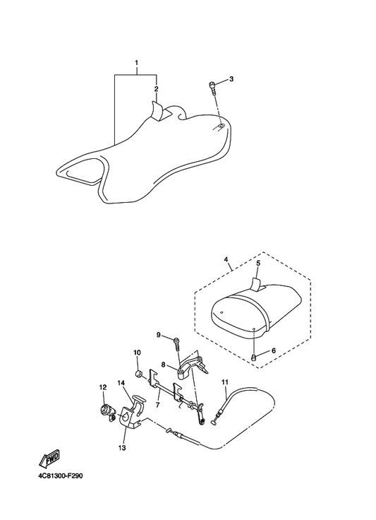 Yamaha 5VY-2478E-00 Cable, Seat Lock — shown on the Seat parts diagram