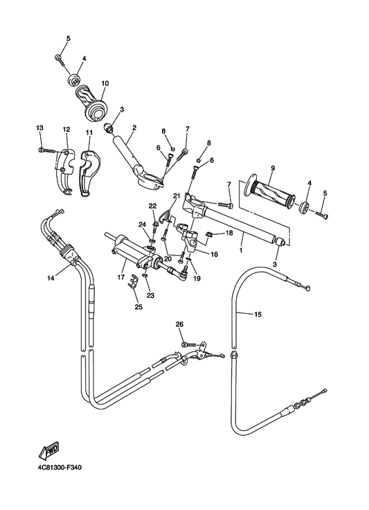 Yamaha 5VY-23389-00 Guide, Cable — shown on the Steering Handle & Cable parts diagram
