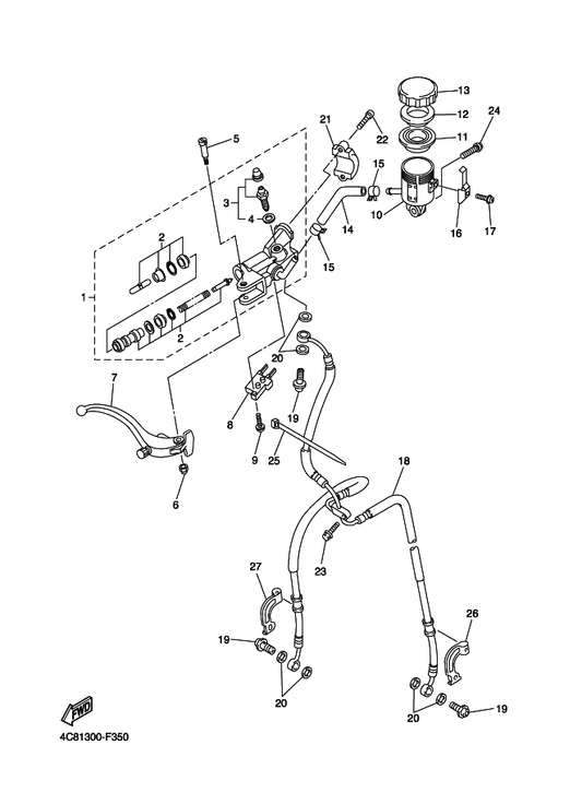 Yamaha 4C8-25872-00 Hose, Brake 1 — shown on the Front Master Cylinder parts diagram