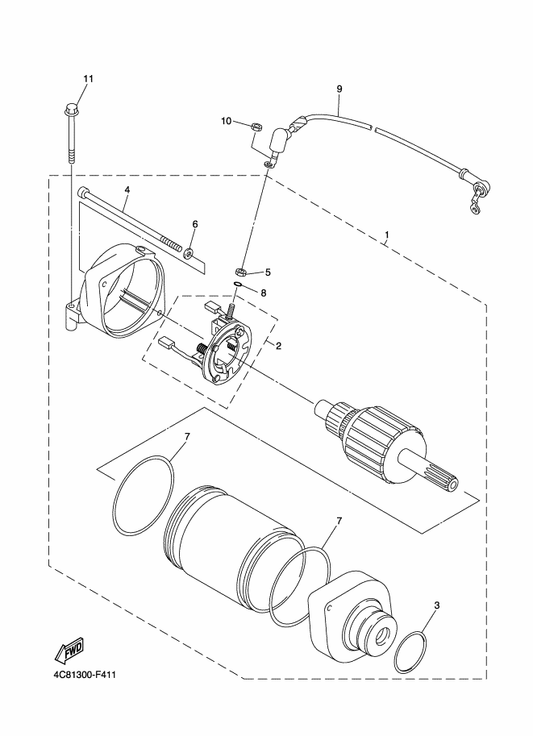 Yamaha 4C8-81801-00 . Brush Set — shown on the Starting Motor parts diagram