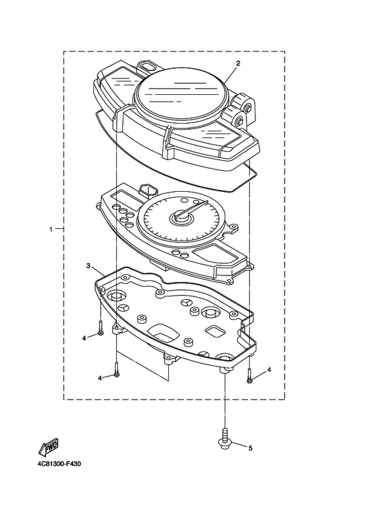 Yamaha 5VY-83572-01 . Case, Speedometer Lower — shown on the Meter parts diagram
