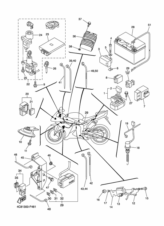 Yamaha 4C8-82171-00 Stay, Fuse Box — shown on the Electrical 2 parts diagram