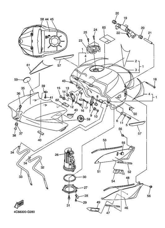 Yamaha 90461-08003 Clamp — shown on the Fuel Tank parts diagram