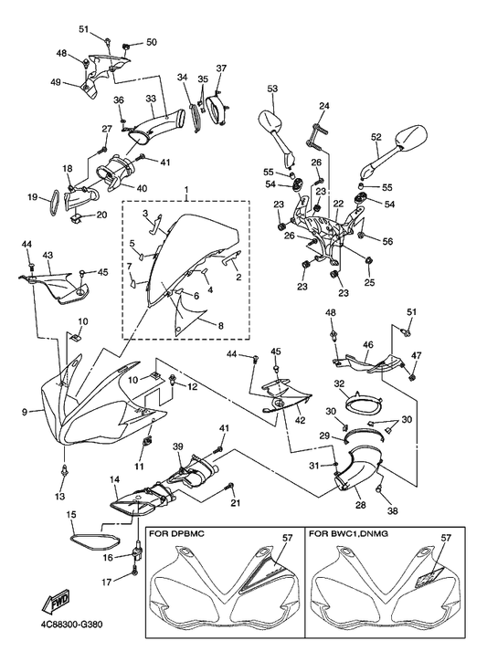 Yamaha 5VY-2834V-00 Protector 1 — shown on the Cowling 1 parts diagram