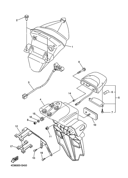 Yamaha 5PW-84717-00 Cord, Taillight — shown on the Taillight parts diagram