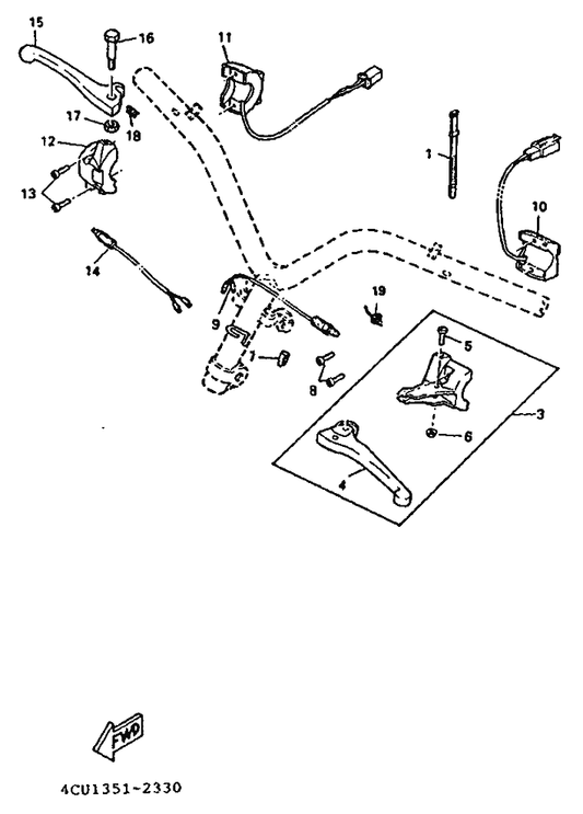 Yamaha 3VL-F636A-00 . End, Wire 1 — shown on the Handle Switch & Lever parts diagram