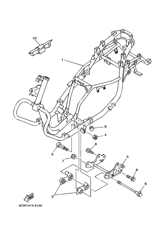 Yamaha 4CW-F7114-00 Stopper, Main Stand — shown on the Frame parts diagram