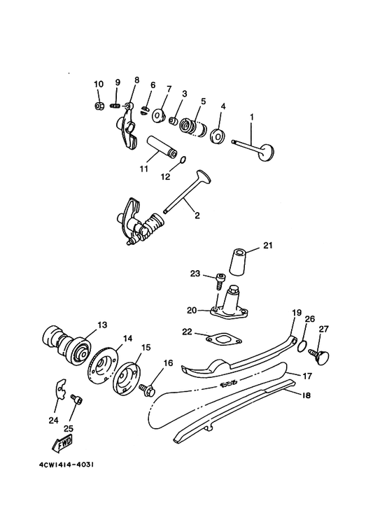 Yamaha 50M-12151-00 Arm, Valve Rocker — shown on the Valve parts diagram
