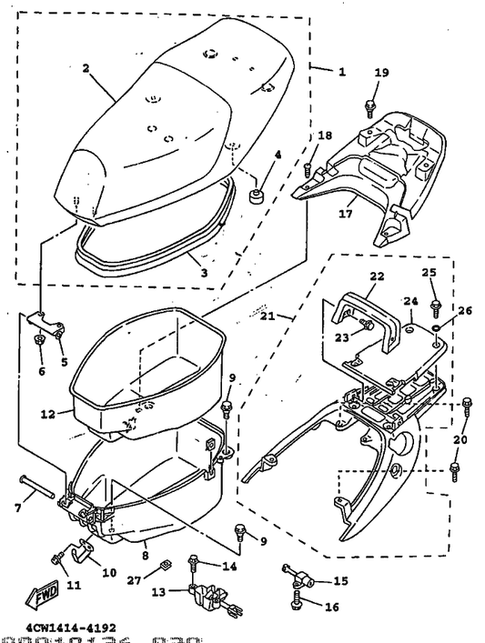 Yamaha 90119-06821 Bolt, With Washer — shown on the Seat & Carrier parts diagram