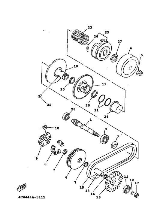 Yamaha 4CW-E7623-00 Cam — shown on the Clutch parts diagram