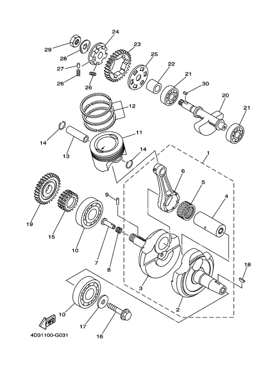 Yamaha 4D3-11400-00 Crankshaft Assy — shown on the Crankshaft & Piston parts diagram