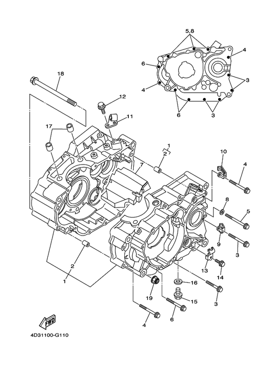 Yamaha 90461-08001 Clamp — shown on the Crankcase parts diagram