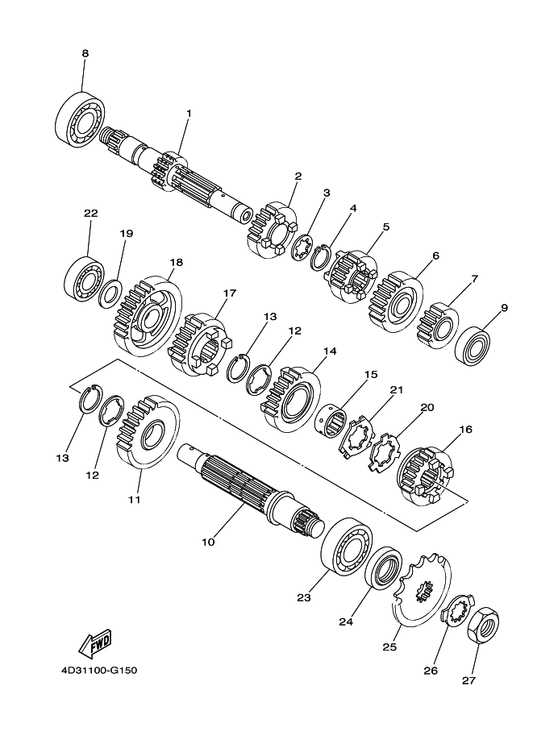 Yamaha 4D3-17121-00 Gear, 2Nd Pinion (18T) — shown on the Transmission parts diagram