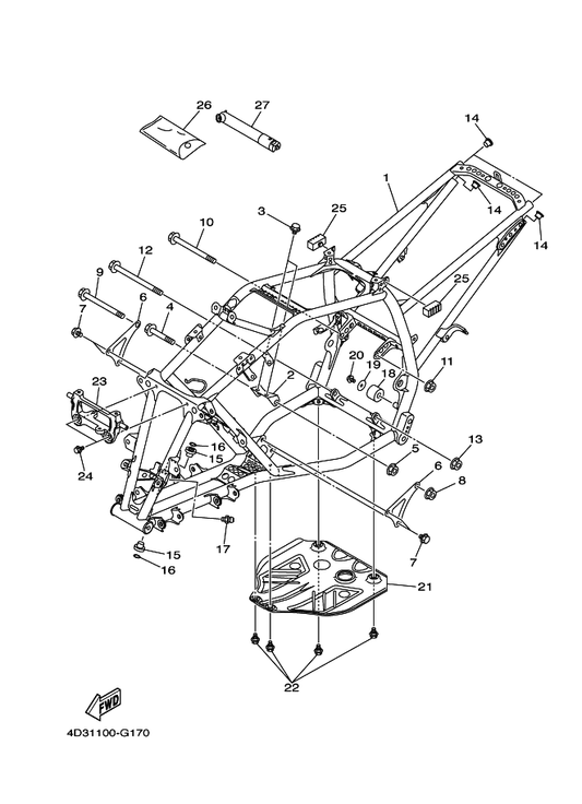 Yamaha 4D3-21471-00 Protector, Engine — shown on the Frame parts diagram
