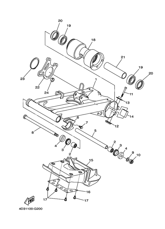 Yamaha 4D3-22110-00-P0 Rear Arm Comp. — shown on the Rear Arm parts diagram