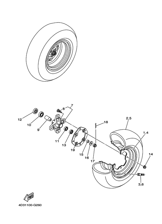 Yamaha 94107-10033 Tire (At20X7-10 Di-K102 T/L N) — shown on the Front Wheel parts diagram