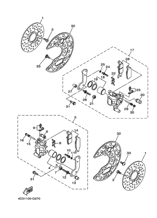 Yamaha 4D3-W0045-10 . Brake Pad Kit — shown on the Front Brake Caliper parts diagram